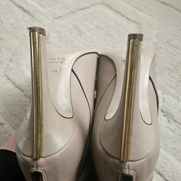 SOLD MIU MIU Heel Ankle Boots size 8 US / 39EUR Beige  Nude - Picture 11 of 16